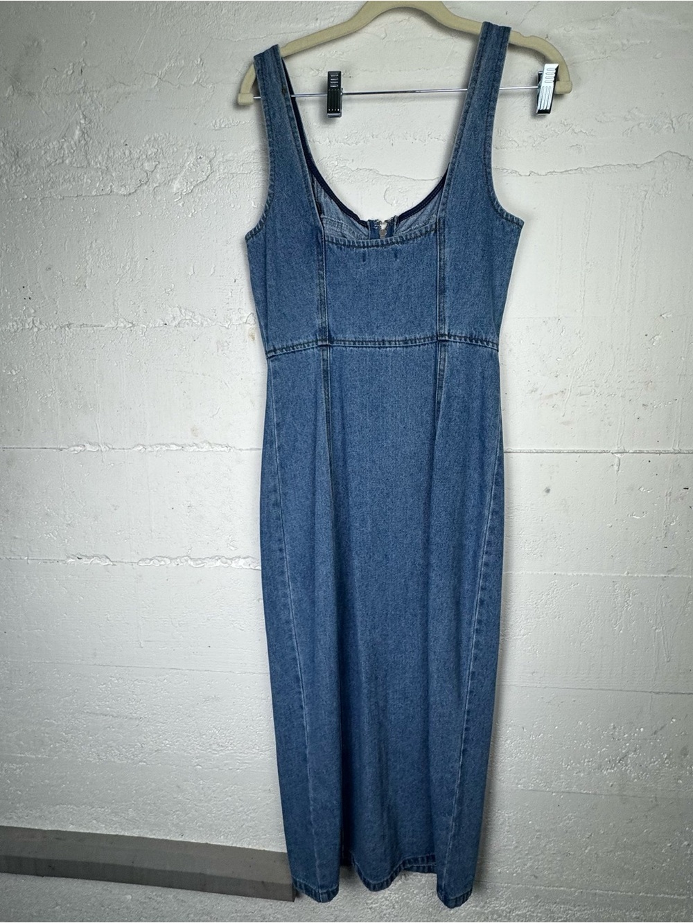 Classic Denim Midi Dress S full Front Zip Bodycon Cotton Western Jean Western - Picture 3 of 12